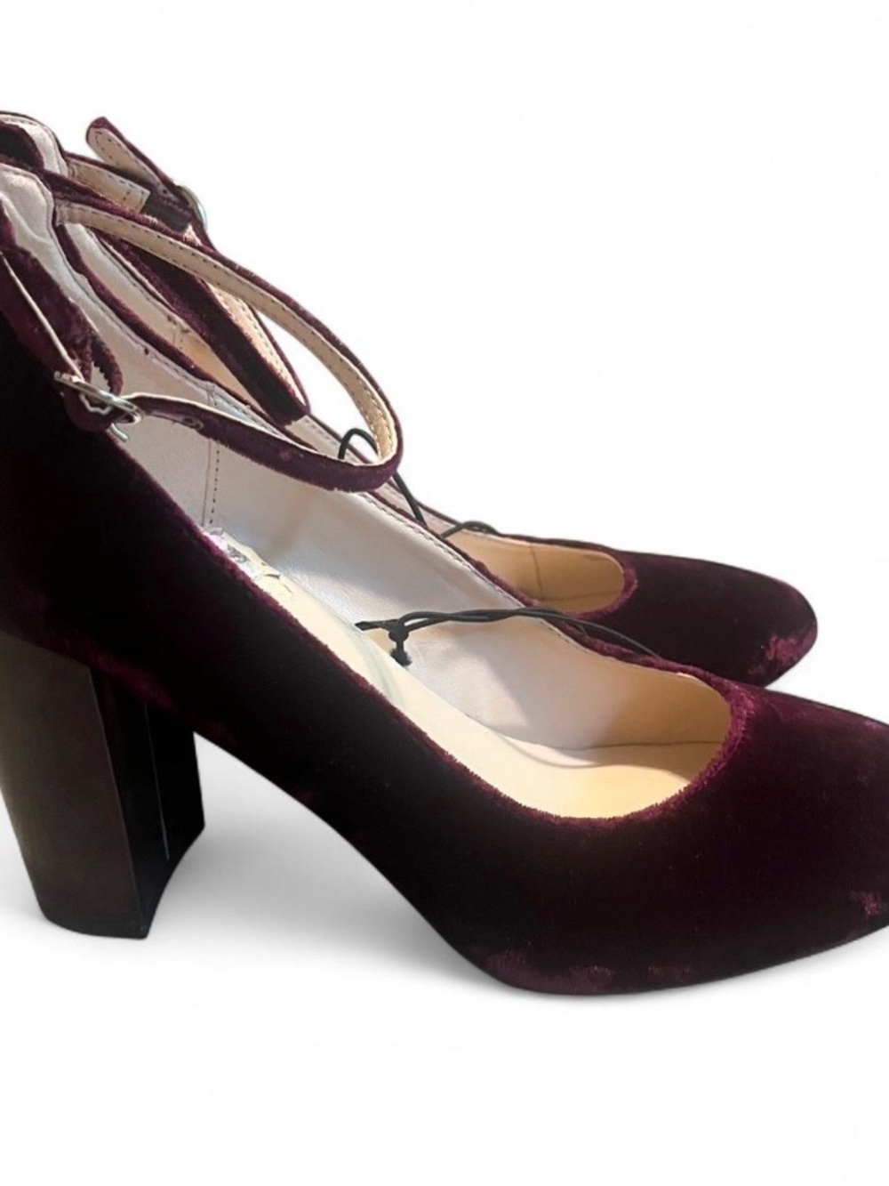 Marc Fisher Burgundy Velvet Ankle-Strap Block Heels